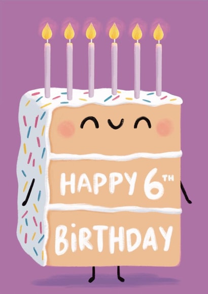 Cute birthday cake card - happy 6th birthday created by Sophie Kent Illustration