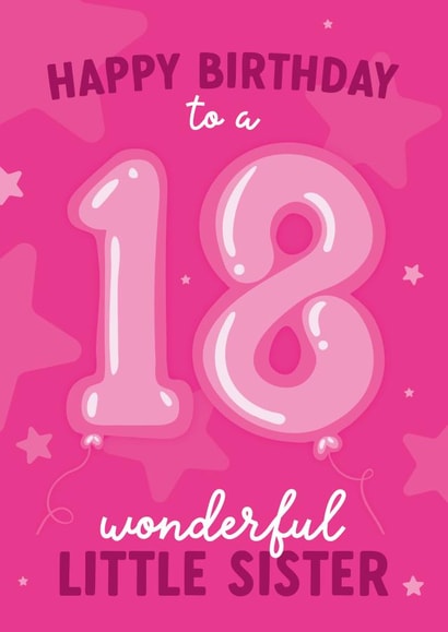Cute Birthday Card - Little Sister - 18th created by Wiggle and Wonder