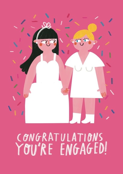 Cute Engagement Card - Lesbian - You're Engaged! created by Alice Mole Illustration