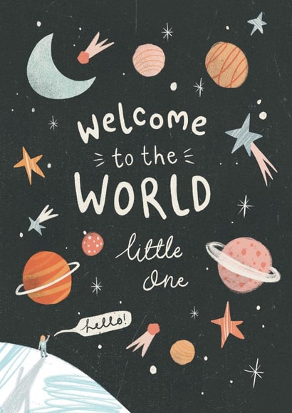 Cute New Baby Card For New Parents - Universe - Welcome To The World Little One created by Nicola Scott