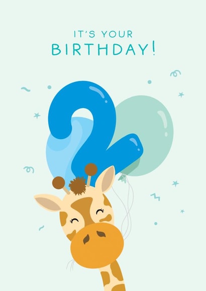 Cute 2nd Birthday Card - Giraffe Balloons - Boy created by The Cake Thief