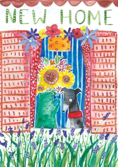 Cute new home card for any dog, flower or colour loving friend. created by Katie Whitton Design