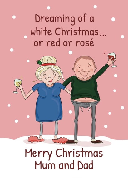 Funny Christmas Card - White, Red or Rose Wine - Parents created by Running with Scissors