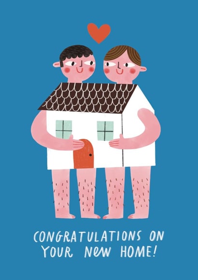 Cute New Home Congratulations Card - LGBTQ Gay - Moving In Together created by Alice Mole Illustration