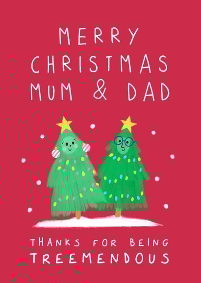 Cute Christmas Card - Parents - Treemendous created by Painted Parasol Studio