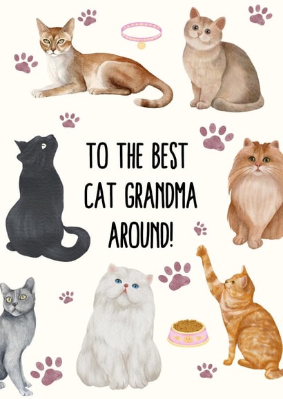 Cute Birthday Card For Grandma - Cats - The Best Cat Grandma Around! created by Ink Icons