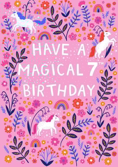 Happy 7th Birthday - Pink Magical Unicorn Girls Card created by Pear Tree Press