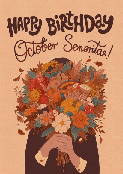 Cute birthday card - October Birthdays - Retro Autumn Bouquet created by Kasia Cards