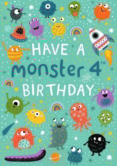Cute Birthday Card - Monster - 4th Birthday created by Pear Tree Press