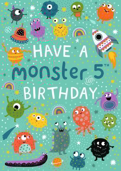 Cute Birthday Card - Monster - 5th Birthday created by Pear Tree Press