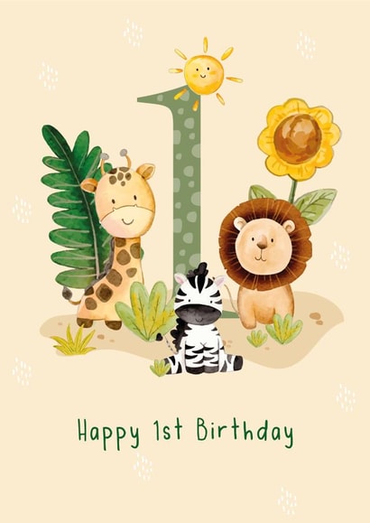 Cute Birthday Card - 1st - Safari Animals created by Melissa Doodles