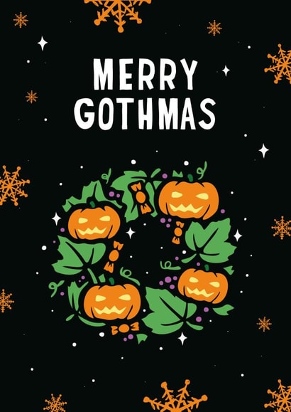 Funny Quirky Halloween or Christmas Card - Goth Pumpkin Wreath - Merry Gothmas created by Mythokell