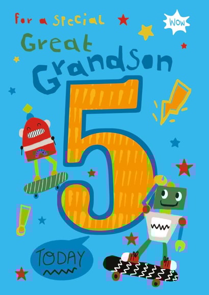 Cute Birthday Card - Great Grandson - Robots created by IC&G