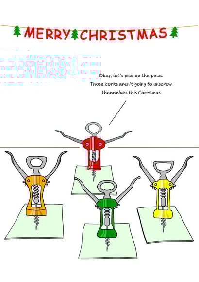 Funny Christmas Card - Yoga Pilates - Wine Corkscrew created by Swizzoo