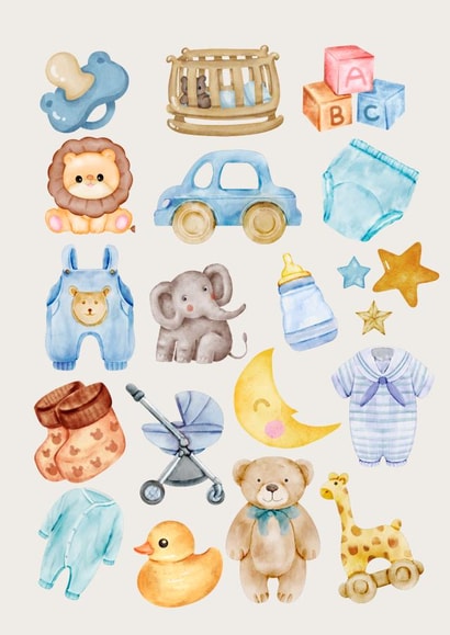 Cute New Baby Card - Watercolour - Boy created by Jarvis' Journals