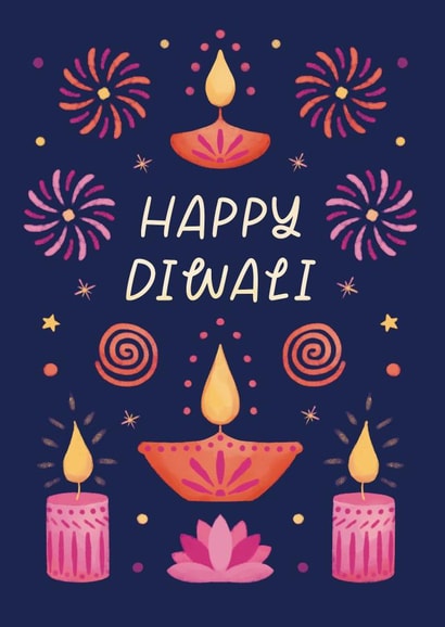 Pretty Diwali Card - Colourful Candles - festival of light - fireworks created by Painted Parasol Studio