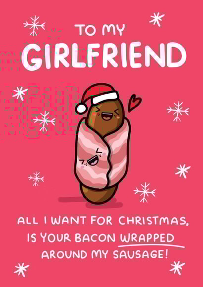 Rude and Funny Christmas Card - Girlfriend - Pig's in Blankets created by NICHOLA COWDERY ILLUSTRATIONS 