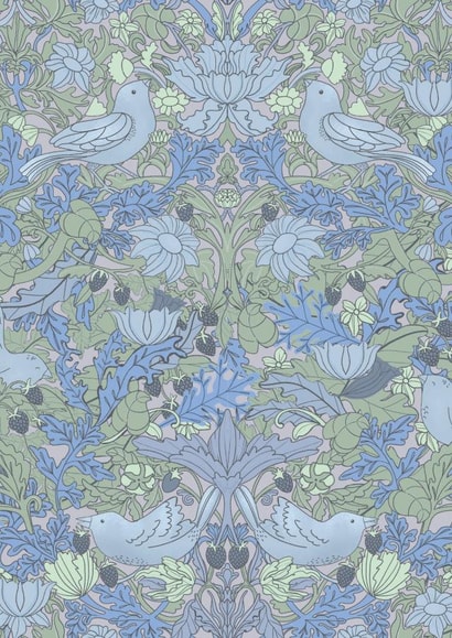 Elegant Card for birthday, anniversary or thank you note, with birds and berries created by Ilana Ewing