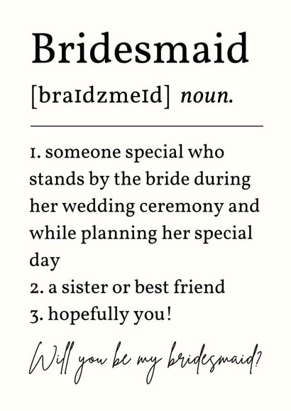 Bridesmaid Proposal Card - Dictionary Definition created by Sundiva Designs