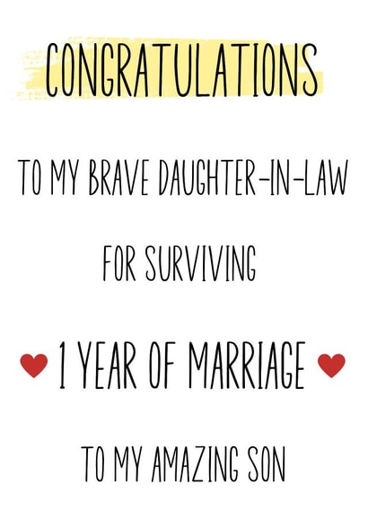 Funny paper wedding anniversary card for son and daughter-in-law from parents created by Just Jojo