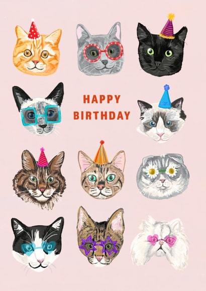 Cute and Funny Birthday Card - Cats in Sunglasses created by Evie Warren Illustration