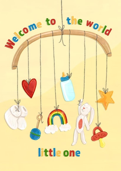 Welcome to the world little one, new baby card created by Evie Warren Illustration