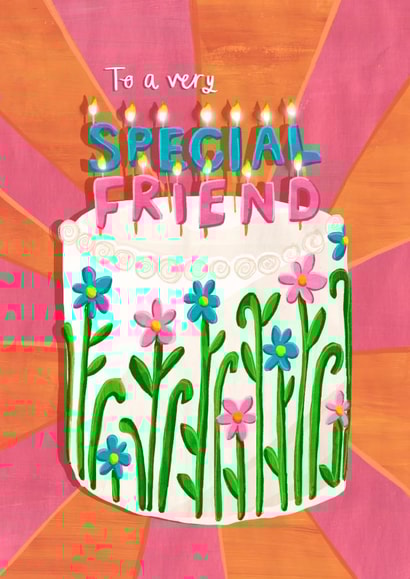 Pretty Birthday Card - Special Friend - Cake created by Evie Warren Illustration