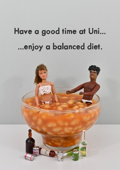 Funny Good Luck Card - University - Baked Beans created by Bold & Bright Cards