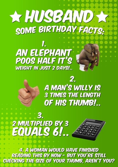 Birthday Facts For Husband - Funny Birthday Card created by Bad Manners