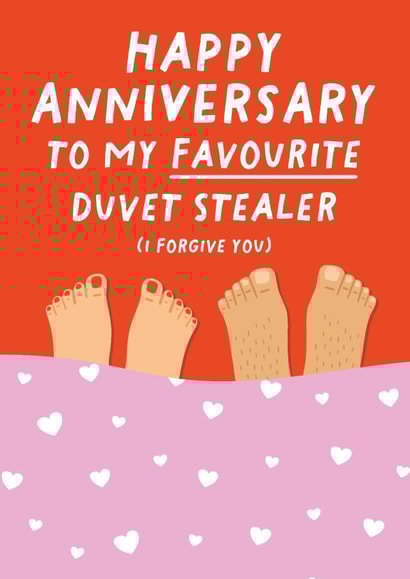 Cute Anniversary Card - Favourite Duvet Stealer created by Pixie Studio