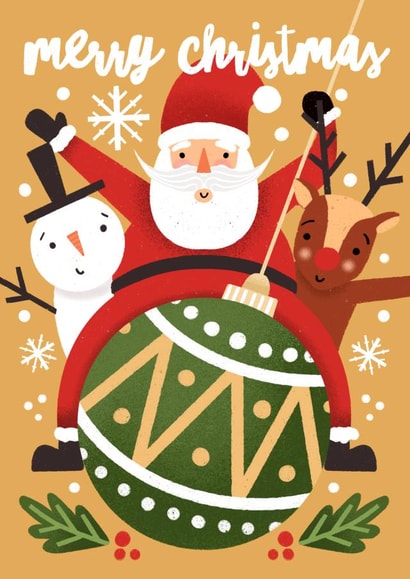 Cute Christmas Card - Characters On Bauble created by AbiGoLucky