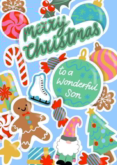 Fun Christmas Card - Wonderful Son - Stickers created by Jessie Maeve Studio
