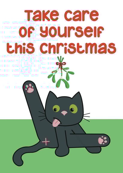 Funny Christmas Card - Thinking Of You - Cleaning Cat created by Presents Felt