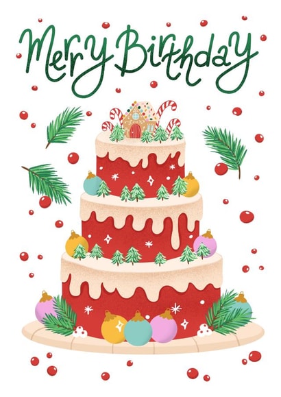 Merry Birthday | December Birthday Card | Christmas Birthday Card created by @tikkled.pink