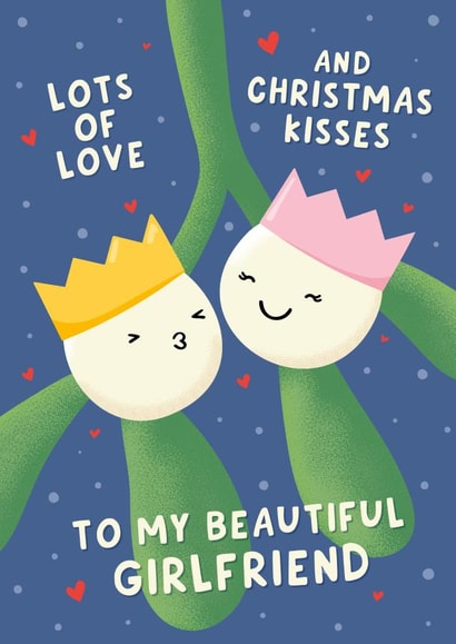 Cute Christmas Card - Girlfriend - Mistletoe Kisses created by Fliss Muir