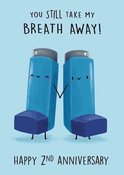 Cute and Funny Anniversary Card - Asthma Inhaler - 2nd created by Sophie Kent Illustration