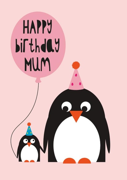 Happy Birthday mum | Birthday card from the kids | Penguin Birthday Card created by Stripey Cats