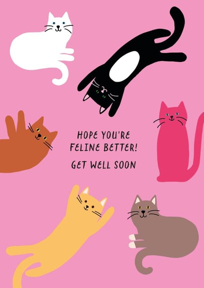 Funny and Cute Get Well Soon Card - Feline Better Soon! created by Paper Heart Designs