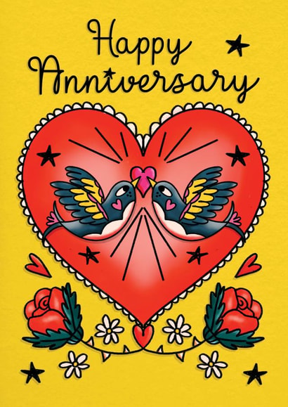 Pretty Anniversary Card - Bird Tattoo created by NICHOLA COWDERY ILLUSTRATIONS 