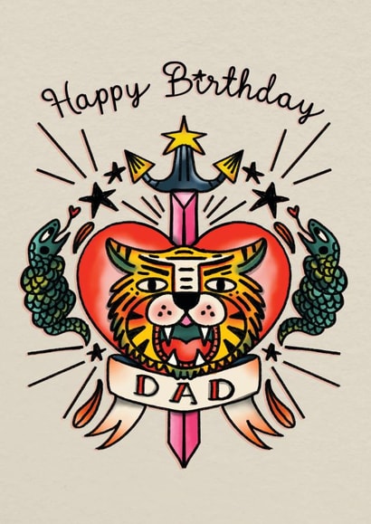 Pretty Birthday Card - Dad - Tattoo created by NICHOLA COWDERY ILLUSTRATIONS 
