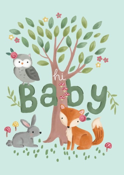 Cute New Baby Card - Woodland Animals created by Sally Mountain