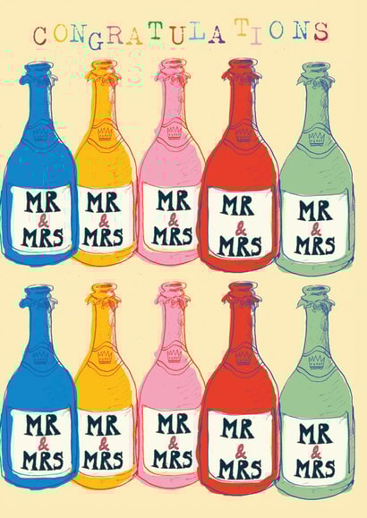 Colourful Wedding Card - Mr and Mrs - Rainbow Bottles created by Poet and Painter