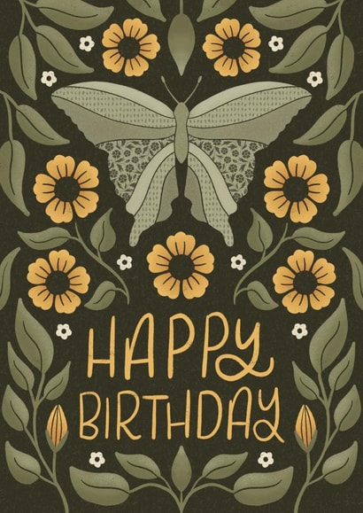 Pretty butterfly and sunflower birthday card - floral birthday card for her created by The Lettering Tree