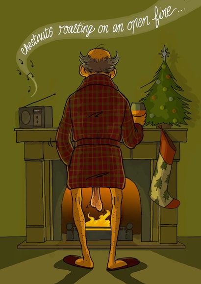 Funny Christmas Card - Chestnuts Roasting on an Open Fire created by Bryony Jackson Walters