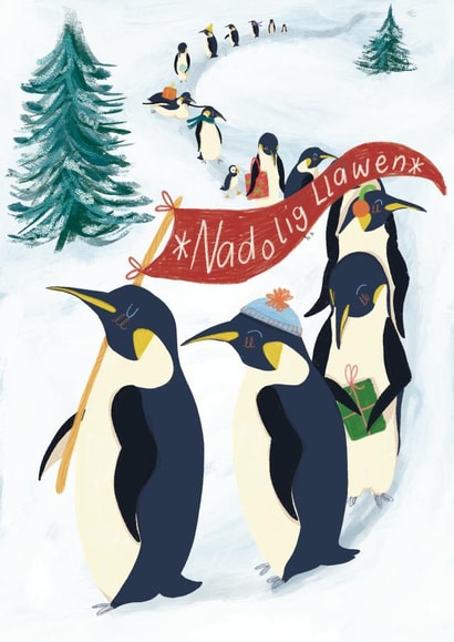 Penguin March- Nadolig Llawen, Welsh Christmas Card created by Ink and Tot