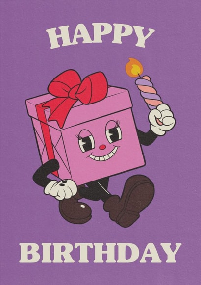 Cute Birthday Card - Retro Present and Candle created by Gill Lavansch-Brown