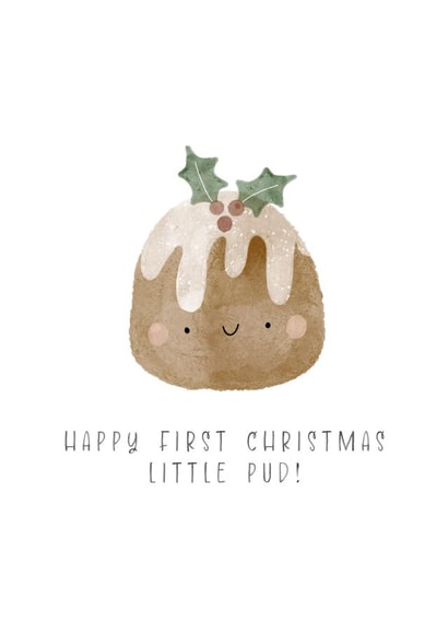 Cute Christmas Card - Baby's First Christmas - Little Pudding created by Faye B Doodles