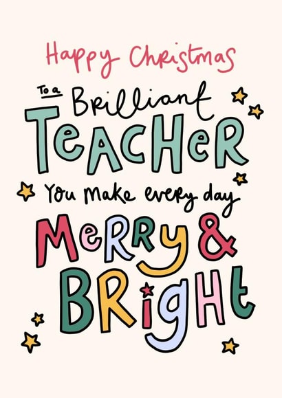Cute Christmas Card - Teacher - Merry & Bright created by Oops a doodle