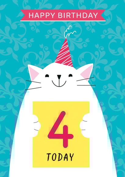 Cute Birthday Card - 4th Today - Cat created by Paper Heart Designs