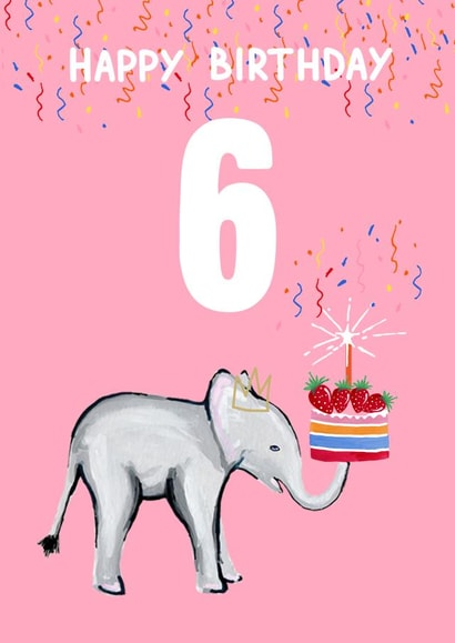 Cute 6th Birthday Card - Elephant Party created by Naughty Nice